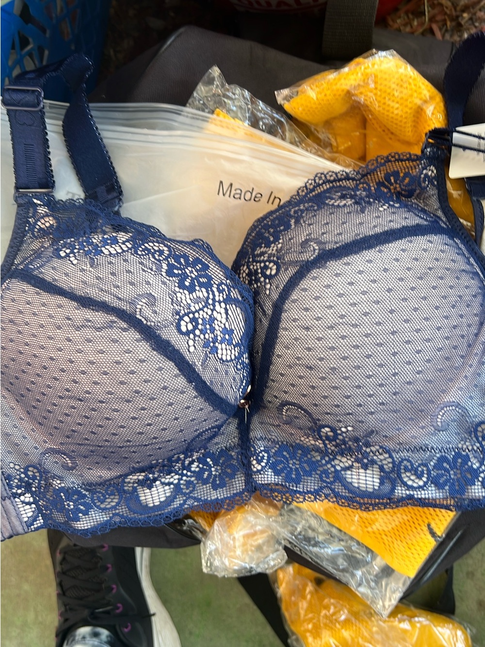 Lace Overlay Navy Bra - Women Intimates